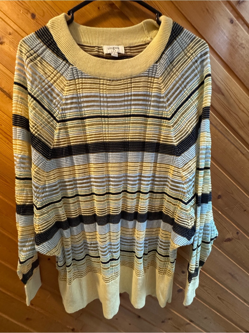Umgee Lightweight Striped Sheer Crewneck long sleeve top- Yellow/Blue